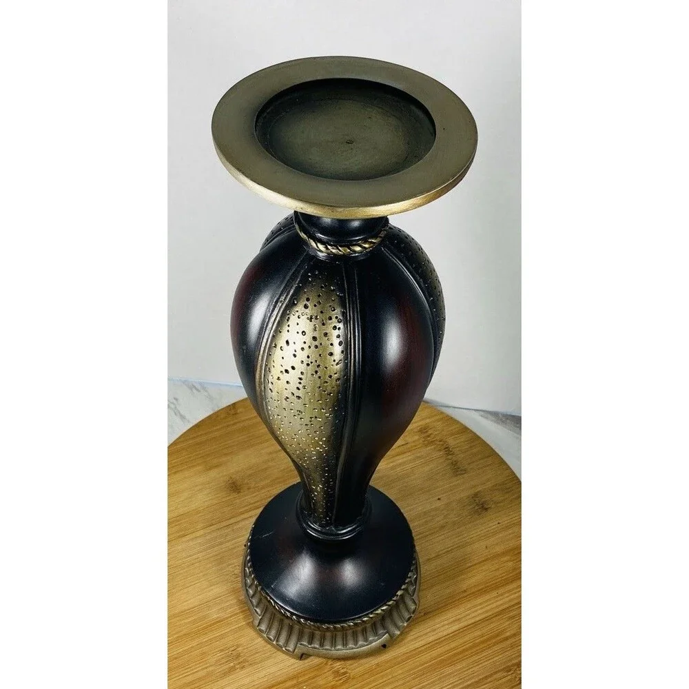 Stratford Traditional Metal Pedestal Candle Holder Antique Black Gold Brown 16”